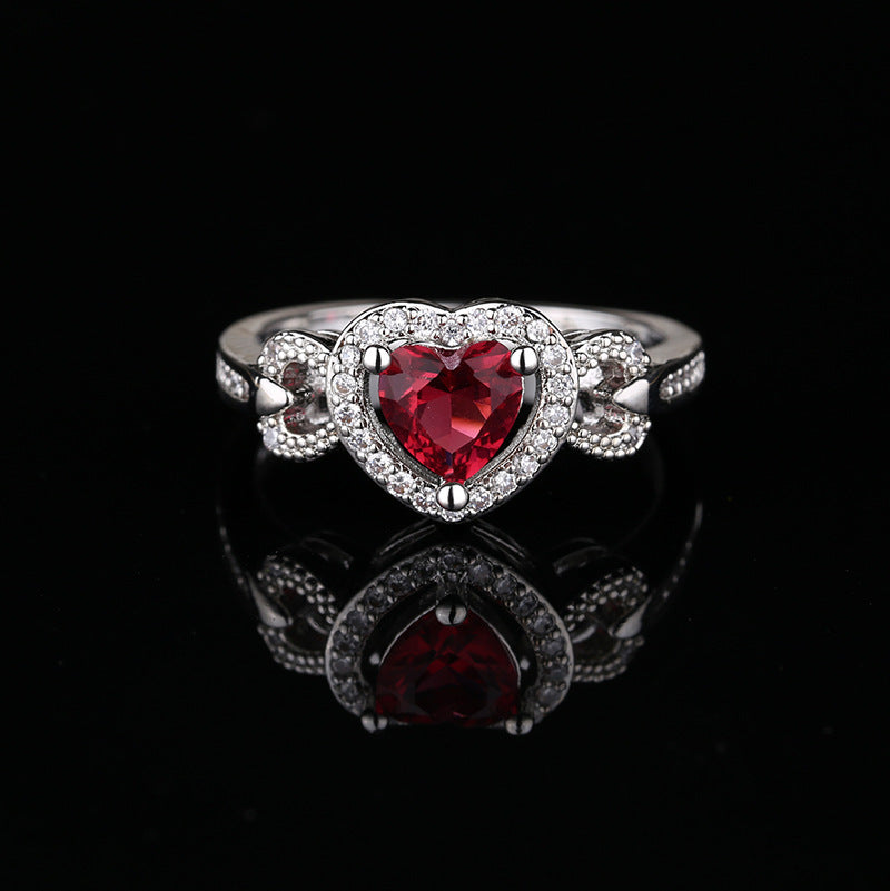 Women's red heart-shaped personalized wedding ring bracelet with engraved details