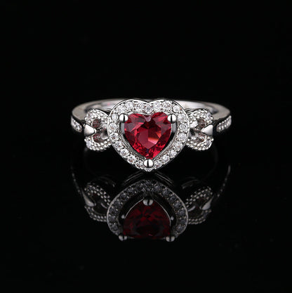 Women's red heart-shaped personalized wedding ring bracelet with engraved details