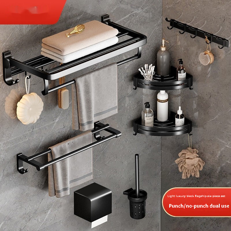 Black bathroom towel rack pendant, wall-mounted rack with horizontal bars for hanging towels