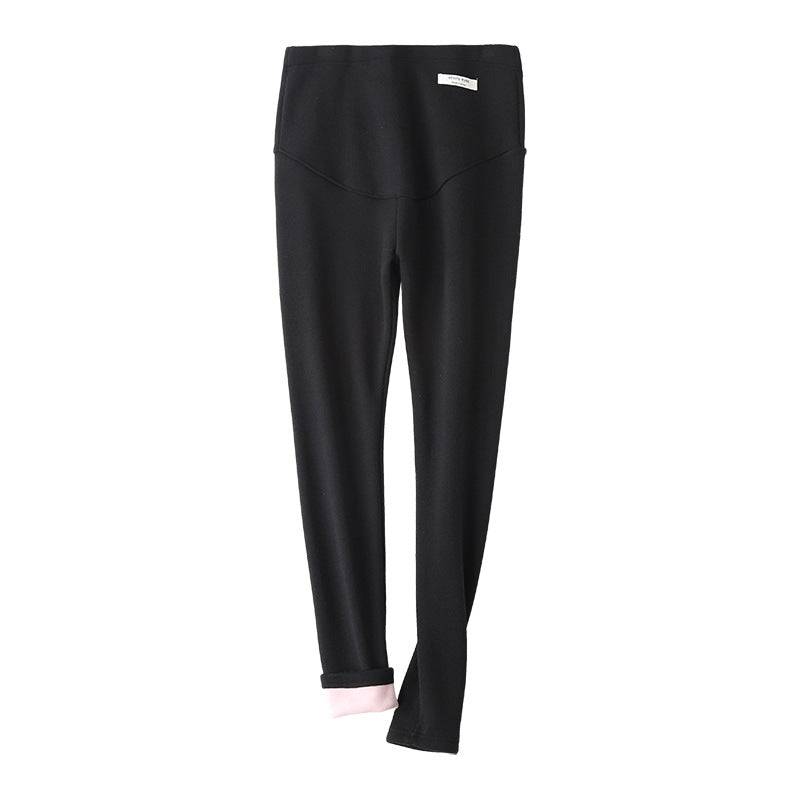 Silver fox velvet thickened maternity leggings with elastic waistband and tapered trouser fit