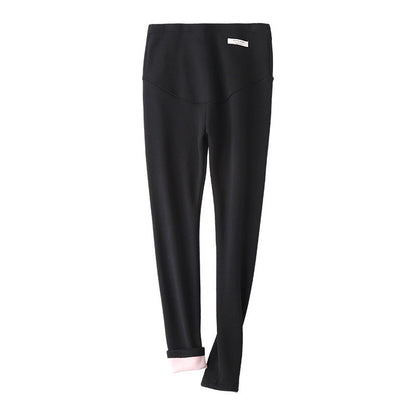 Silver fox velvet thickened maternity leggings with elastic waistband and tapered trouser fit