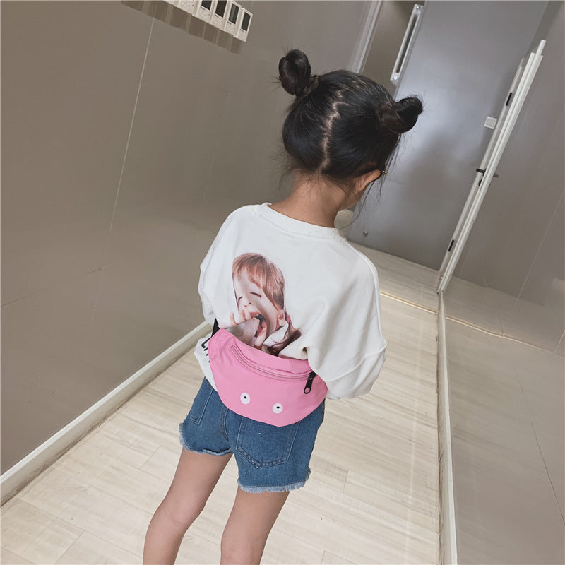 Children's single-shoulder waist bag with a colorful funny pattern and adjustable strap
