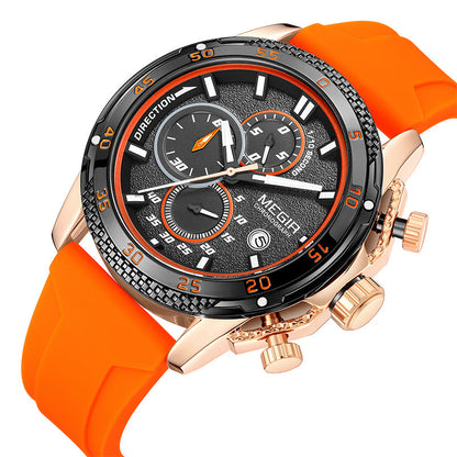 Multifunctional three-eye chronograph watch with silicone strap from My Store