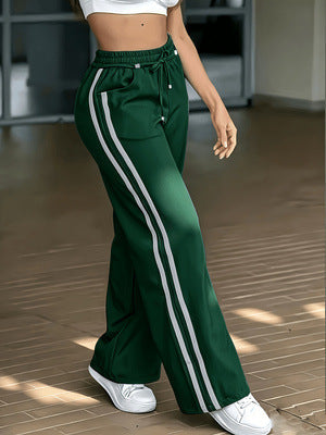 Women's high-waisted lace-up patchwork casual wide-leg pants in a relaxed silhouette