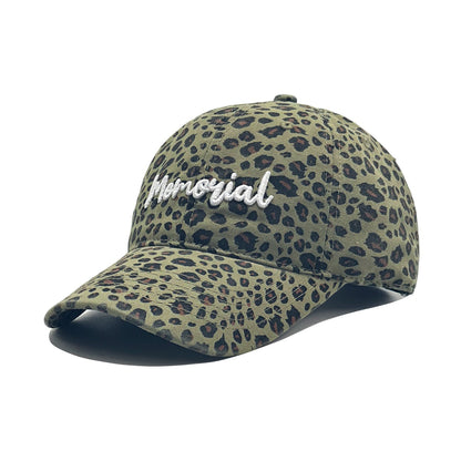 Retro leopard-print embroidered washed distressed baseball cap###