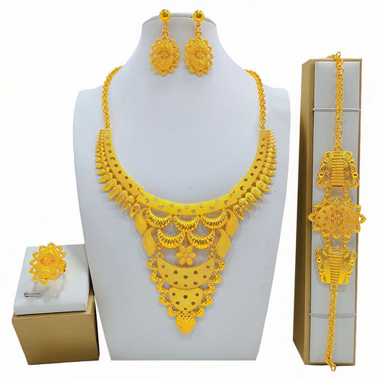 Women's all-match fashion jewelry suit displayed with a mirror, featuring coordinated accessories for versatile styling
