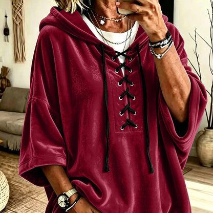 Women's casual loose-fitting oversized hooded sweatshirt by My Store, front view