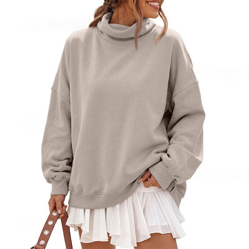 Solid-color half-high-neck casual loose hoodie in a simple water-themed product image