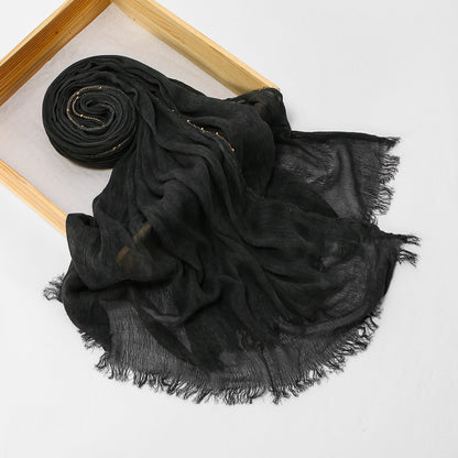 Rayon crinkle long scarf with chain pattern and fringed edges, cross-border arrival design