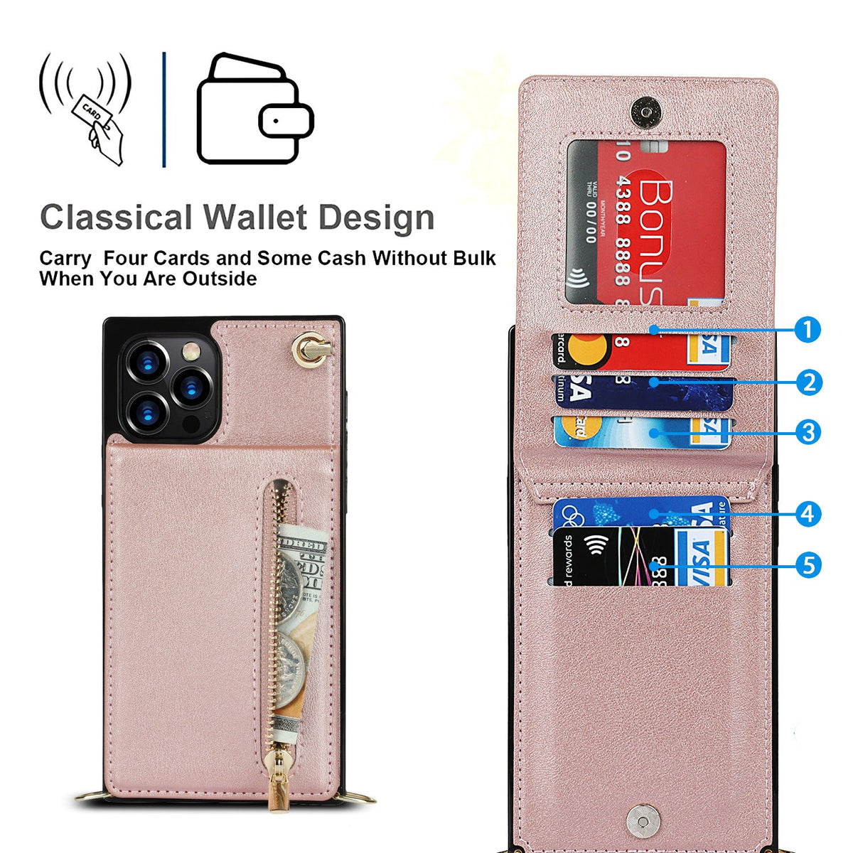 Zipper phone case crossbody bag with adjustable strap and secure zip closure
