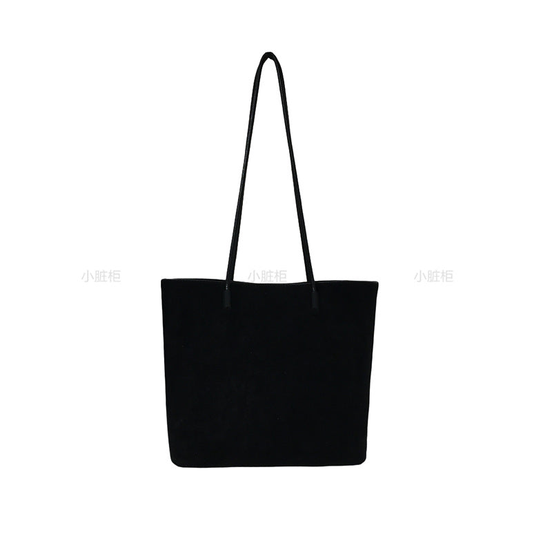 Retro suede-like fabric handheld shoulder tote bag in a simple design