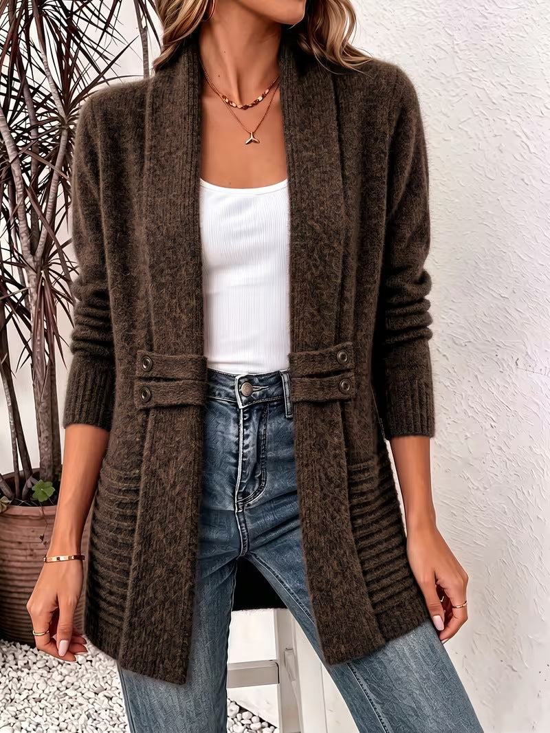 Casual double-breasted decorative belt cardigan, versatile mid-length sweater in lazy style