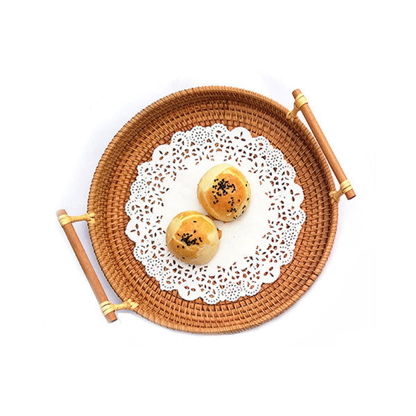 Upgraded rattan woven storage basket for snacks and fruits, featuring a natural design for organized kitchen or pantry use.