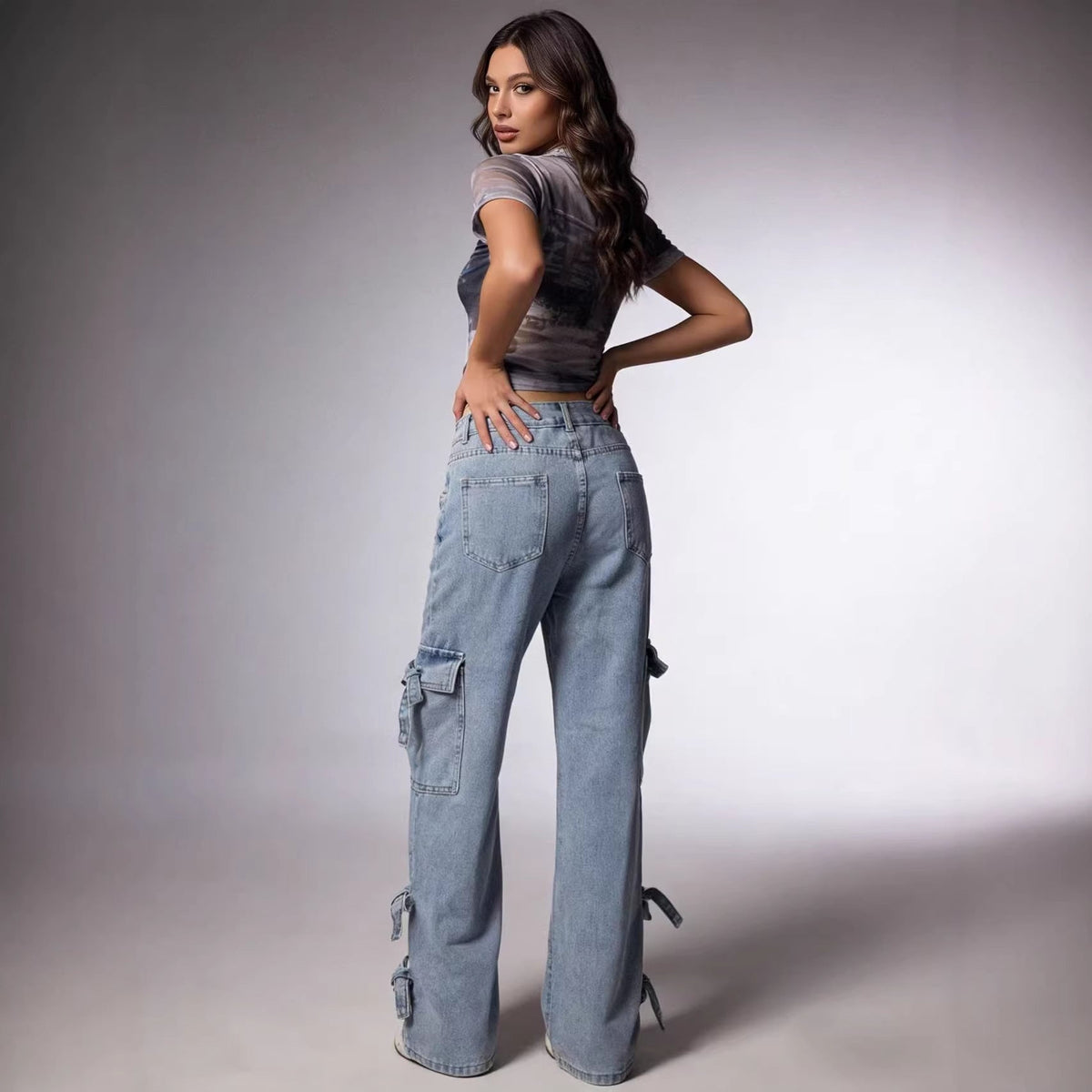Light blue mid-rise versatile women's jeans by My Store