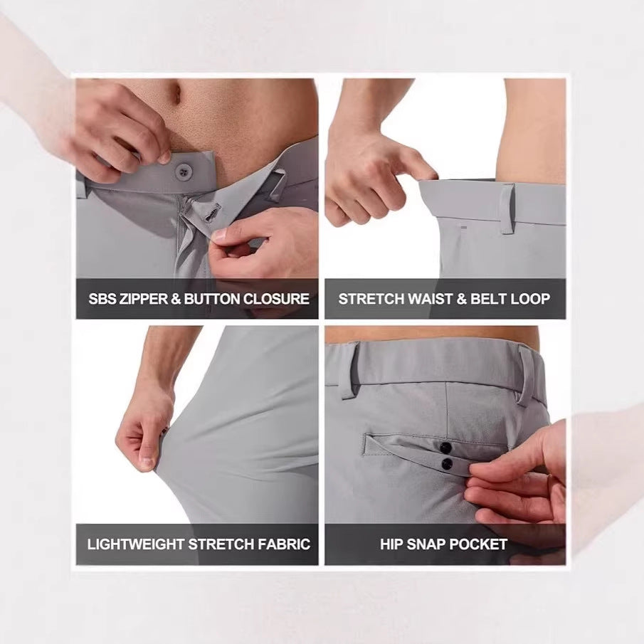 Solid color stretch golf men's dress trousers long pants, front view