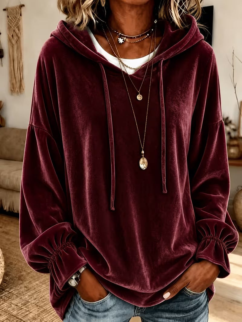 Women's loose hooded velvet sweater with drawstring, European and American autumn winter style