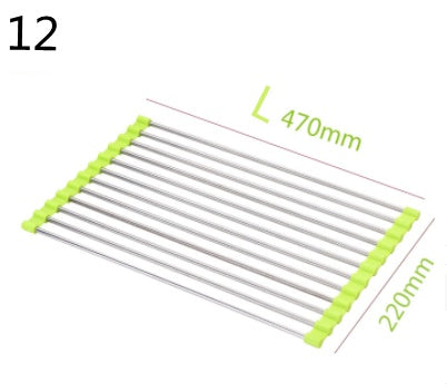 Folding stainless steel kitchen sink drain rack for drying dishes and produce