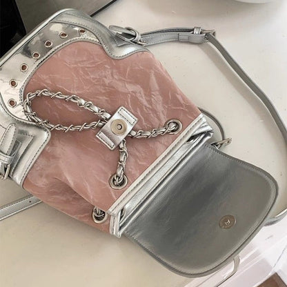 Maiden-Art commuter chain backpack for women with stylish design, featuring a chain strap, multiple compartments, and urban fashion appeal.