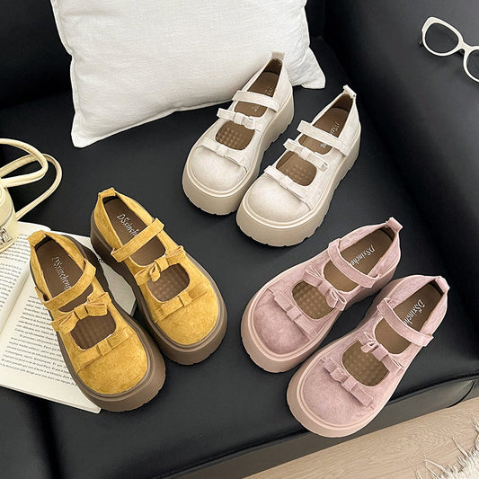 Women's brown retro round-toe leather Mary Jane shoes with thick soles, British style for skirts