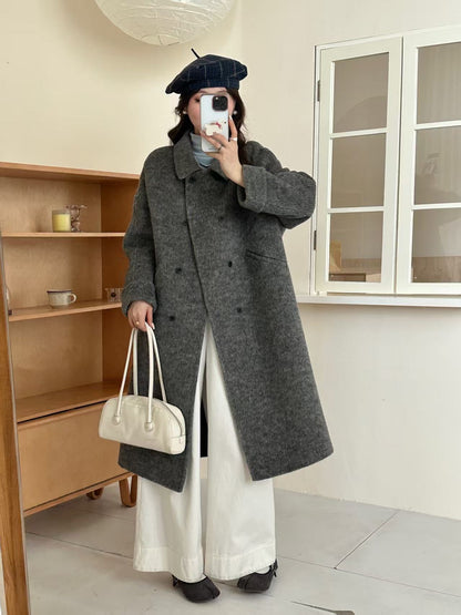 Peter Pan collar double-breasted double-faced wool coat by My Store