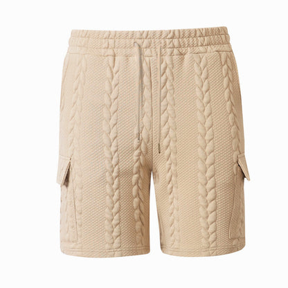 Men's drawstring jacquard casual shorts in a textured woven pattern.