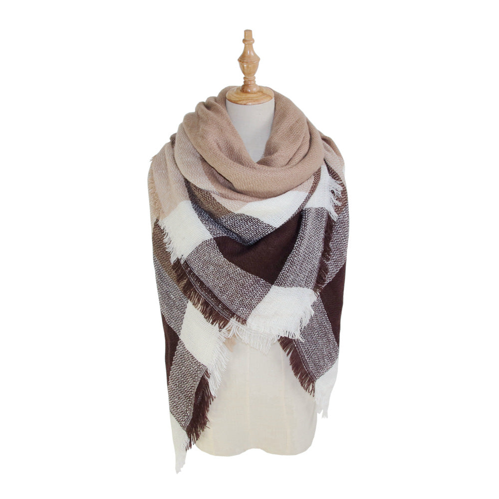 Plaid-print versatile neck scarf shawl from My Store folded to show its pattern and soft drape