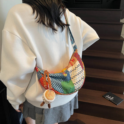 Textured personalized fabric single-shoulder crossbody bag in a casual fashionable style