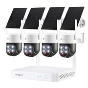 XMARTO 100% Wire-Free Solar PTZ Home Security Camera System Wireless 4-Set 2K 4MP QHD CCTV Camera Kit with 4K 10CH Expandable WiFi NVR and Past 90-Day Video Storage All-Weather Solar Charge