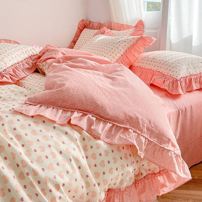 Spring and autumn girl bedding set of three with colorful broken pattern sheet and quilt cover