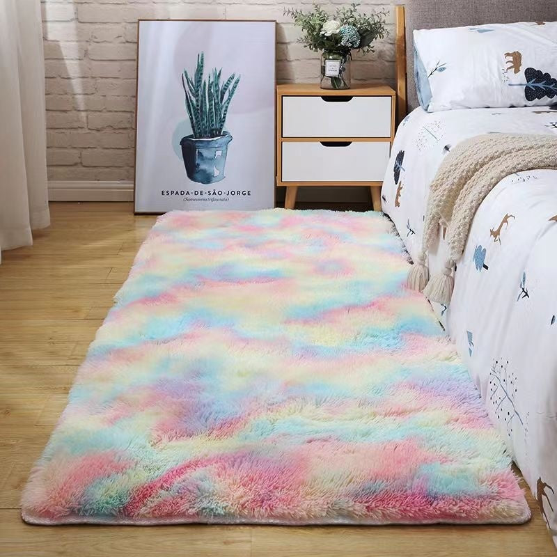 Solid color silk-wool carpet for bedroom bedside or living room floor styling