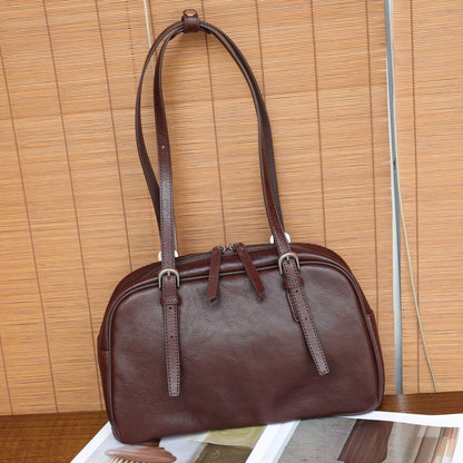 Top-grain tree gum cowhide bowling bag, large handheld crossbody commuter underarm women's bag