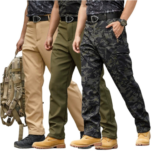 Fleece-lined waterproof tactical workwear pants for outdoor hiking and cold-weather use