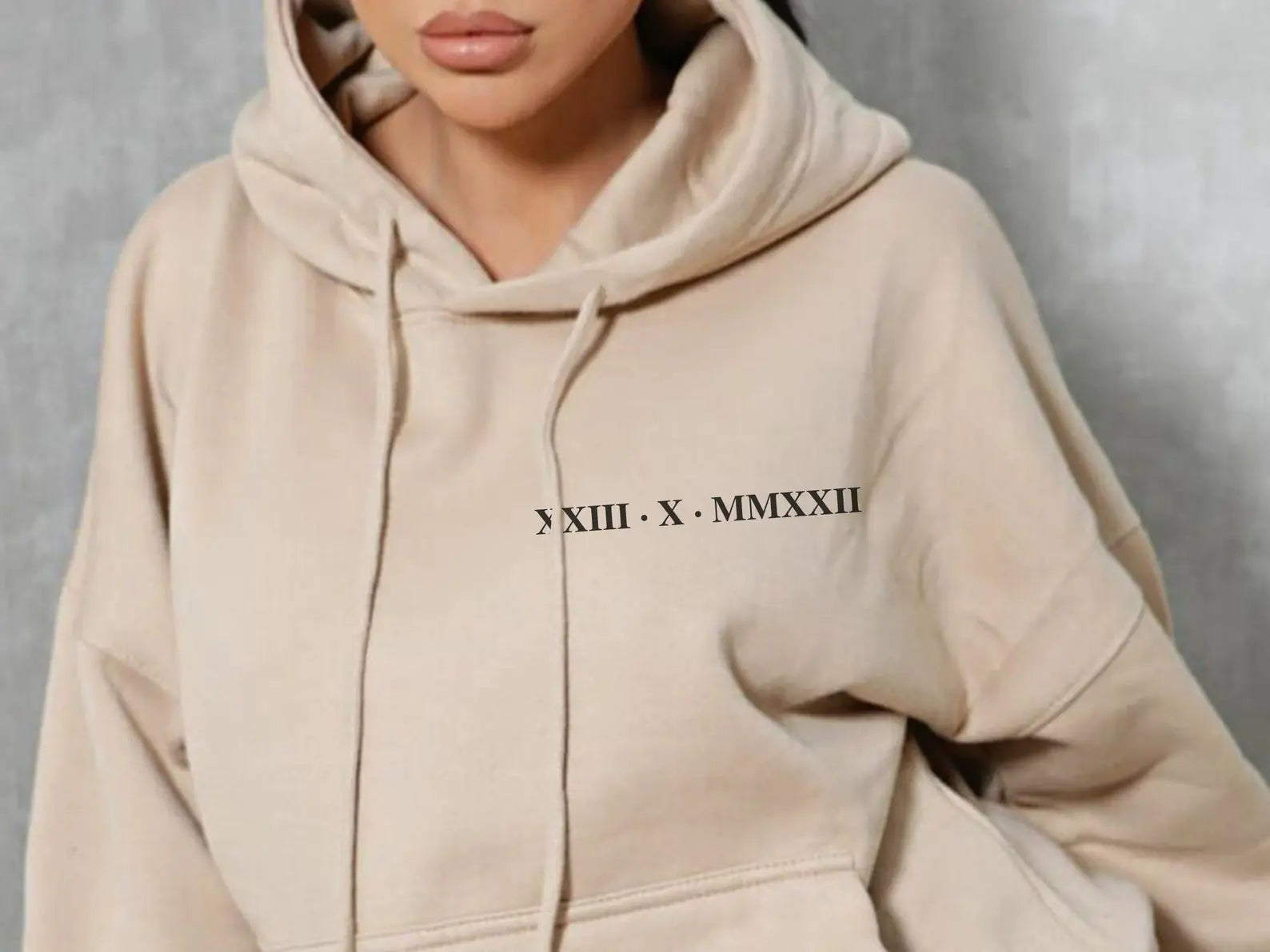 Women's Hoodie with Roman Numeral Print