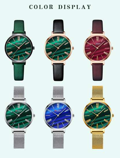 Women's watch with a small dial and brown leather strap by My Store