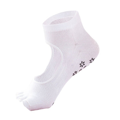 Women’s Pilates non-slip exercise socks with grippy soles in a comfortable ankle-length design