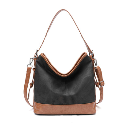 KILAMAL Large Designer Ladies Hobo Bags for Women Trendy Vegan PU Leather Shoulder Bucket Purses Denim pattern Handbags（BLACK