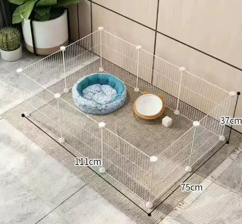 Small dog indoor home isolation fence cage in a compact metal enclosure setup