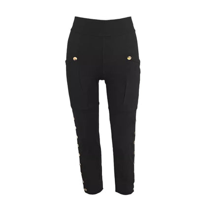 Women's high waist stretch cargo flared yoga pants with side button pockets in casual trousers style