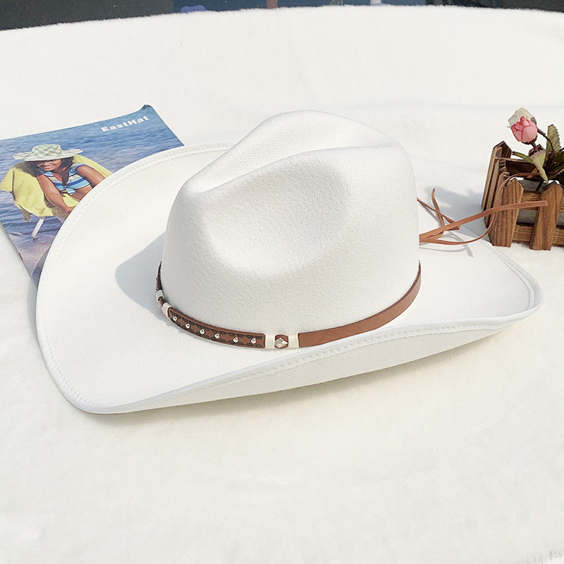 Men's felt riding woolen cowboy hat in classic Western style, shown from the side