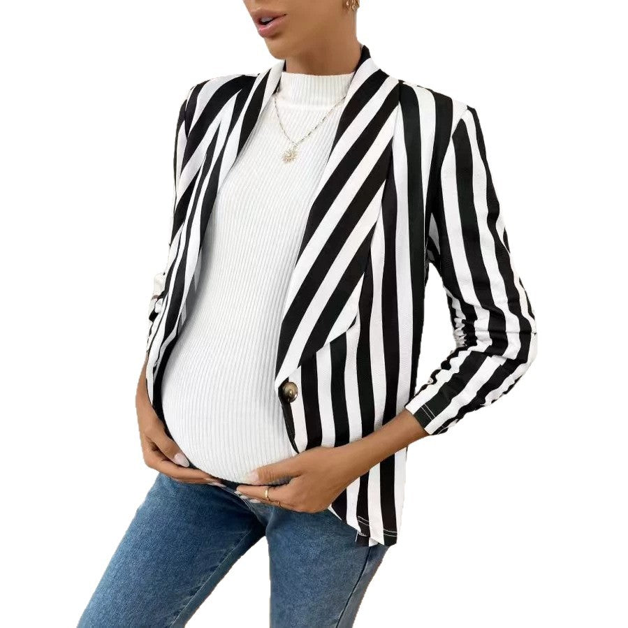 Women's lapel-striped single-button cardigan blazer in a tailored design