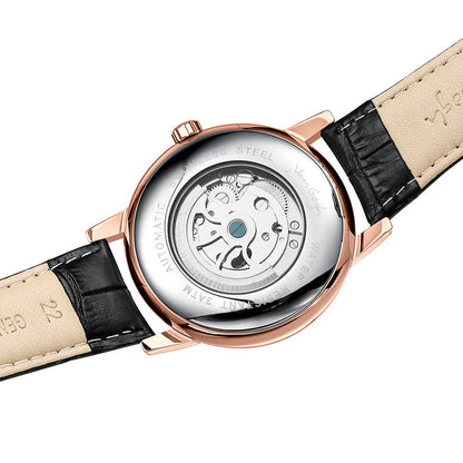 VAN GOGH automatic mechanical men's watch with Yaojin sunflower dial, gold-tone case and leather strap