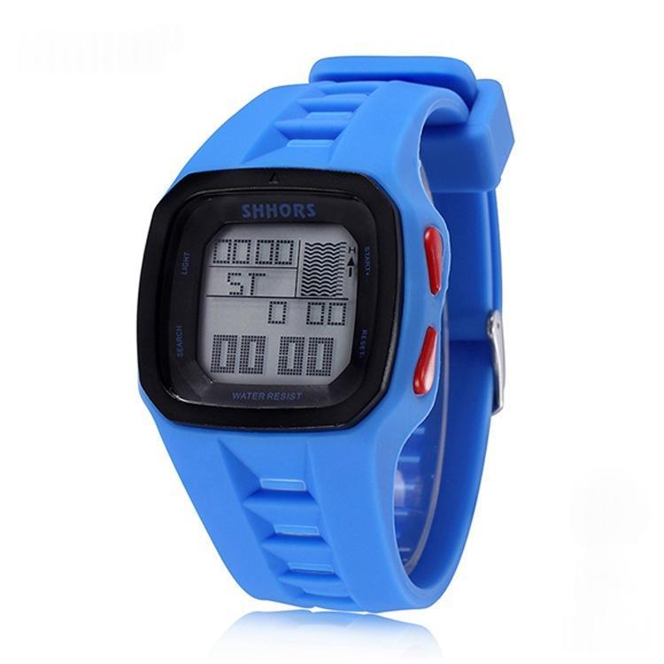 Multifunctional LED digital electronic watch with illuminated digital display, black strap, and water-resistant design