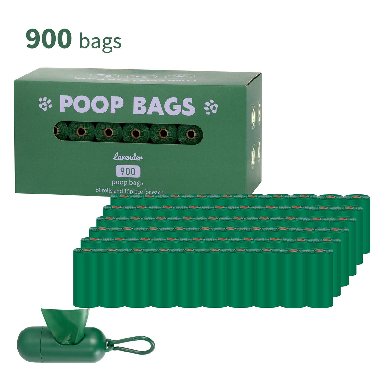 Dog waste bag holder with EPI degradable poop bags for pet cleanup and cat litter disposal
