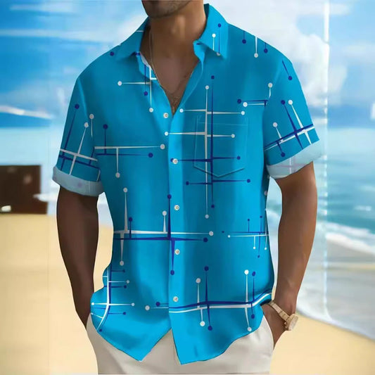 Men's fashion printed lapel shirt with short sleeves in a bold patterned design