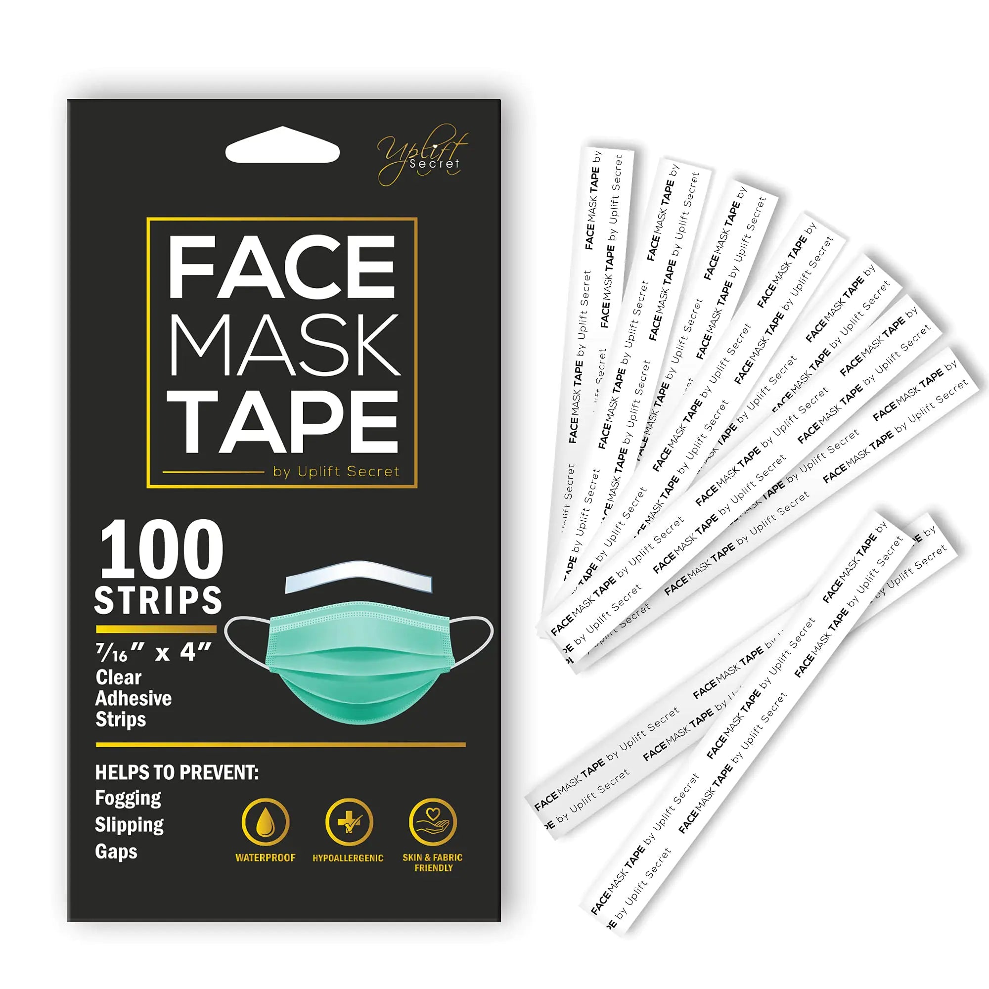 Uplift Secret Face Mask Tape Double Sided (100 Count) | Helps to Prevent Fogging Glasses Slipping & Gaps. Works with All Masks.