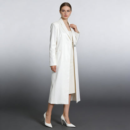 Women's commuter-style designer-inspired blazer-style trench coat in a structured silhouette