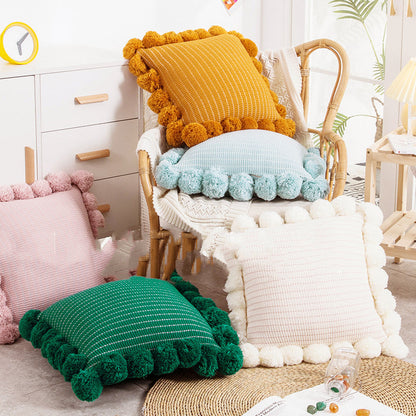 Knitted throw pillowcase on a sofa, featuring a soft waist cushion design for bed or living room decor