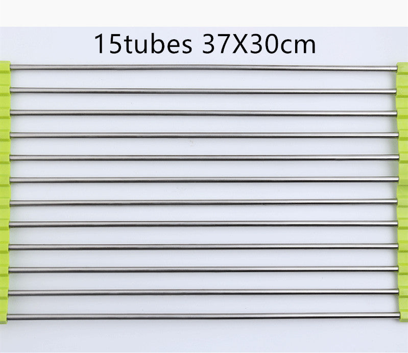 Folding stainless steel kitchen sink drain rack folded over sink edge