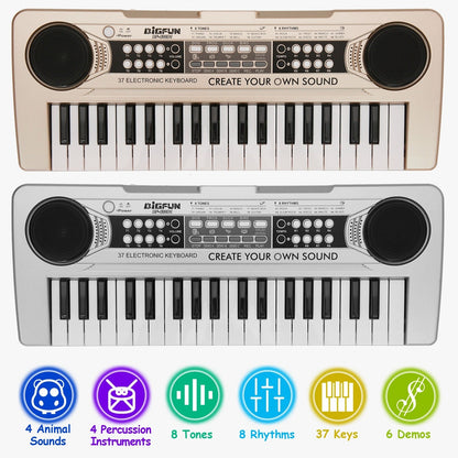 GBruno Store 37-key digital music electronic keyboard and electric piano with microphone for kids aged 3-10, colorful learning instrument