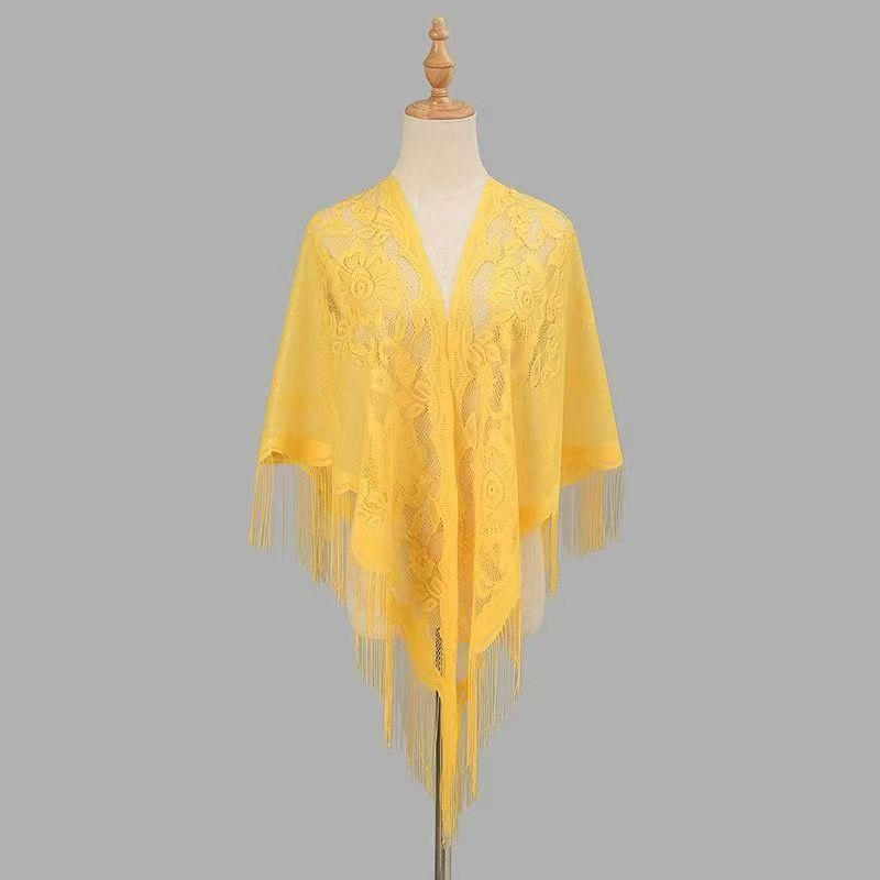 Women’s breathable lace triangle shawl with floral design by My Store